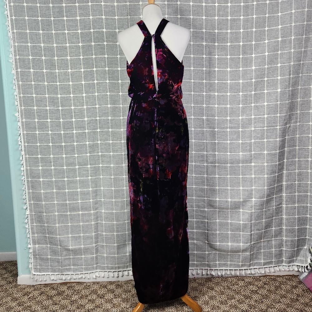 Aidan Mattox Floral Velvet Halter Gown - Picture 7 of 9